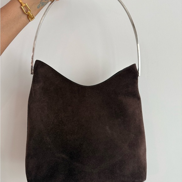 Gucci Handbags - Tom Ford Gucci Metal Handle Brown Suede with Silver-tone Handle